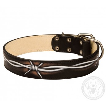 Hand Painted Leather Collar for Dog Barbed Wire