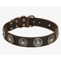 Leather Dog Collar for Labrador with Azure Stones