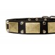 Leather Dog Collar with Brass Plates and Nickel Cones