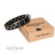 Black Leather Dog Collar with Circles "Romantic Breeze"