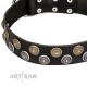 Black Leather Dog Collar with Circles "Romantic Breeze"