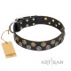 Black Leather Dog Collar with Circles "Romantic Breeze"