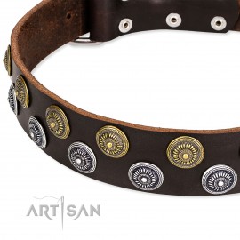 Braunes Artisan Lederhalsband   "Strong Shields"