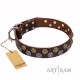 Brown Artisan Leather Dog Collar "Strong Shields"