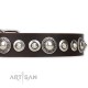 Brown attractive Leather Dog Collar "Step and Sparkle" FDT Artisan