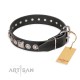 Exclusive "Eternal Beauty and Style" Black Leather Dog Collar  FDT Artisan