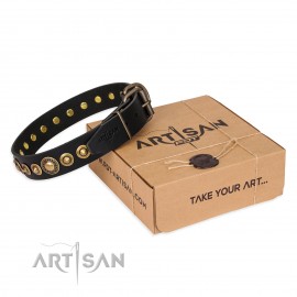 Amazing Leather Dog Collar Black "Gold Mine" FDT Artisan