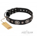 Attractive FDT Artisan Leather Dog Collar "Black Tie" for Labrador