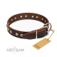 Magnificent Dog Collar made of brown Leather "Rare Flower" FDT Artisan