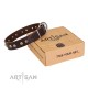 Magnificent Dog Collar made of brown Leather "Rare Flower" FDT Artisan