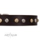 Magnificent Dog Collar made of brown Leather "Rare Flower" FDT Artisan