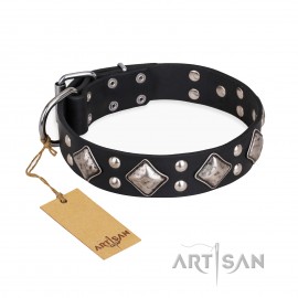 Labrador Studded Dog Collar mada of Black Leather"Smart Geometry" FDT Artisan