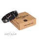 Labrador Studded Dog Collar mada of Black Leather"Smart Geometry" FDT Artisan