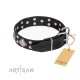 Labrador Studded Dog Collar mada of Black Leather"Smart Geometry" FDT Artisan