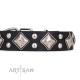 Labrador Studded Dog Collar mada of Black Leather"Smart Geometry" FDT Artisan