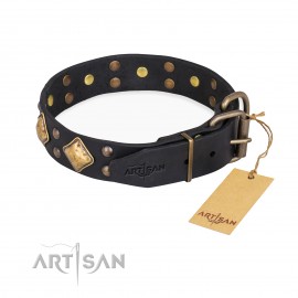 "Fancy-Schmancy" Leather Dog Collar in Black for Labrador