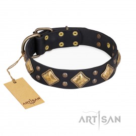 "Fancy-Schmancy" Leather Dog Collar in Black for Labrador