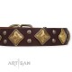 Rhomben und Neten Design Lederhalsband "Golden Squares" von FDT Artisan