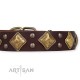 Rhombs and Stauds Design Leather Dog Collar "Golden Squares" von FDT Artisan