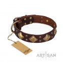 Rhomben und Nieten Design Lederhalsband "Golden Squares" von FDT Artisan