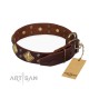 Rhombs and Stauds Design Leather Dog Collar "Golden Squares" von FDT Artisan