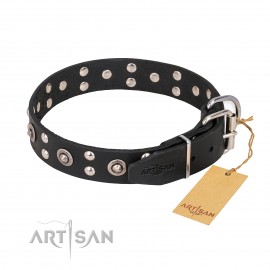 "Fancy-Schmancy" Leather Dog Collar in Black for Labrador