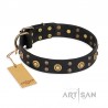 "Cosmic Glow" Leather Dog Collar  Black for Labrador