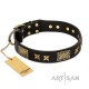 "Passion for Style and Beauty" Black Leather Dog Collar for Labrador