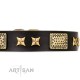 "Passion for Style and Beauty" Black Leather Dog Collar for Labrador