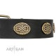 Black Leather Dog Collar with exclusive Decorations "Vintage Attraction"