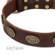 Dark-Brown Leather Dog Collar with oval Plates "Chocolate Kiss"