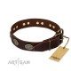 Dunkel-braunes Lederhalsband mit ovalen Platten "Chocolate Kiss"